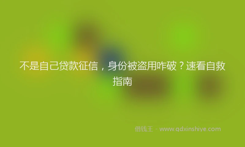 不是自己贷款征信，身份被盗用咋破？速看自救指南