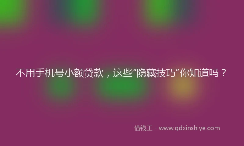 不用手机号小额贷款，这些“隐藏技巧”你知道吗？
