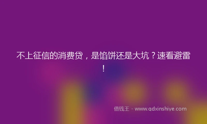 不上征信的消费贷，是馅饼还是大坑？速看避雷！