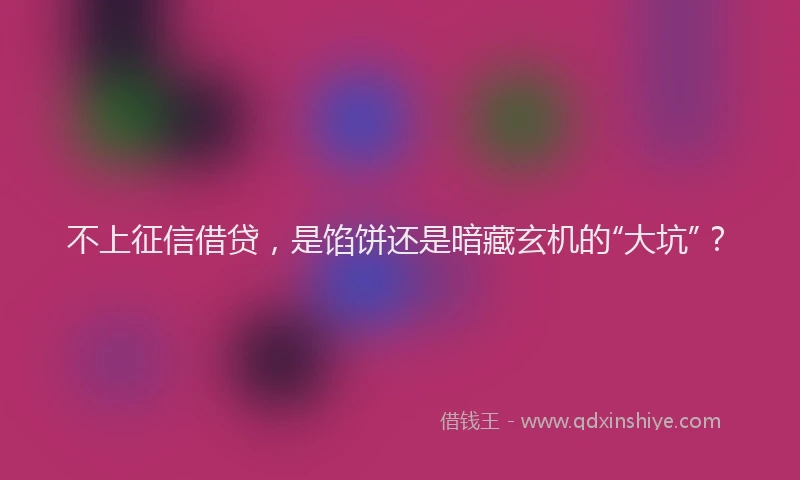 不上征信借贷，是馅饼还是暗藏玄机的“大坑”？