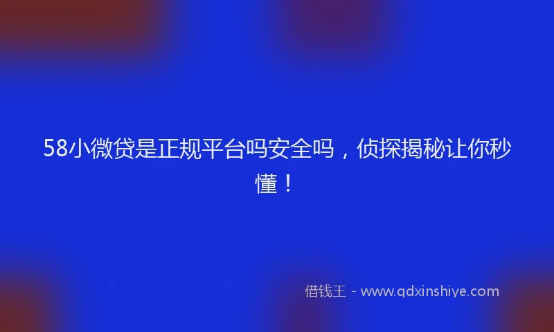 58小微贷是正规平台吗安全吗，侦探揭秘让你秒懂！