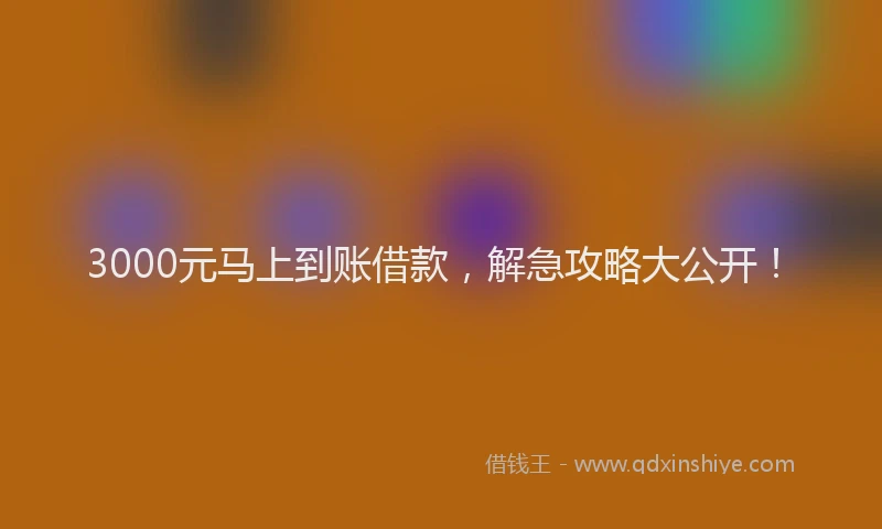 3000元马上到账借款，解急攻略大公开！