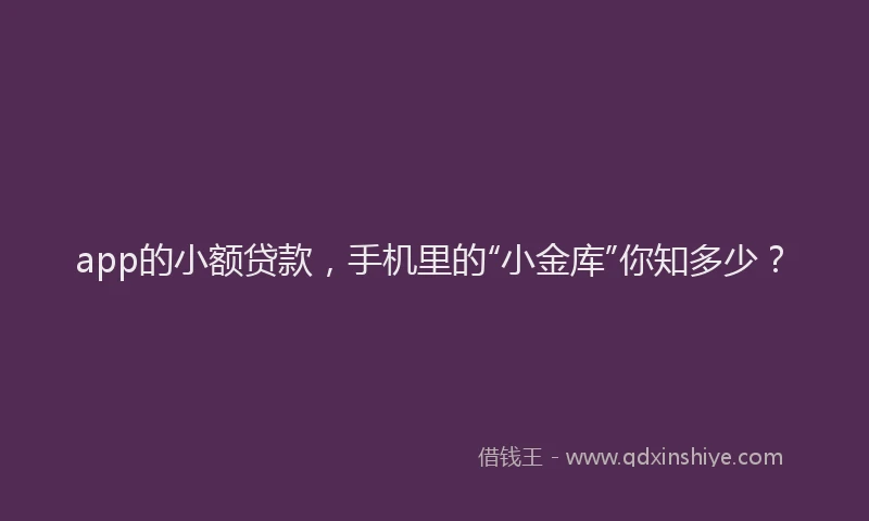 app的小额贷款，手机里的“小金库”你知多少？