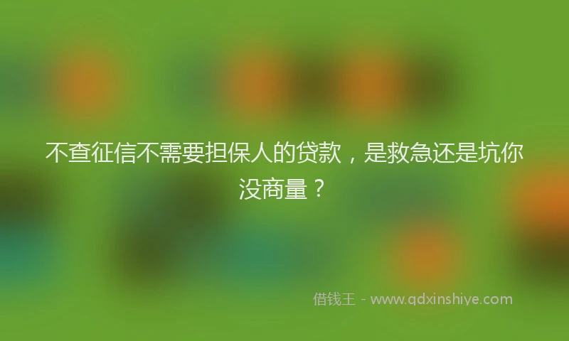 不查征信不需要担保人的贷款，是救急还是坑你没商量？