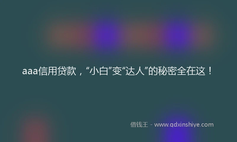 aaa信用贷款，“小白”变“达人”的秘密全在这！