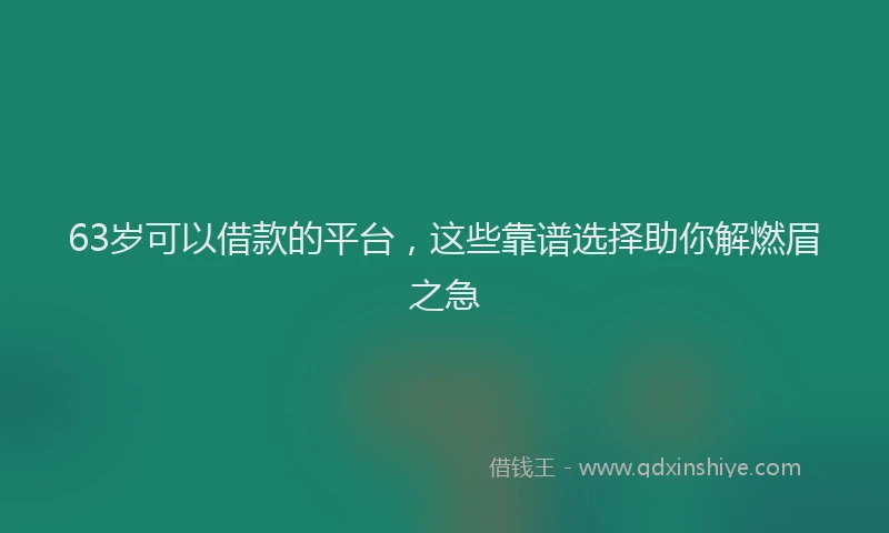 63岁可以借款的平台，这些靠谱选择助你解燃眉之急