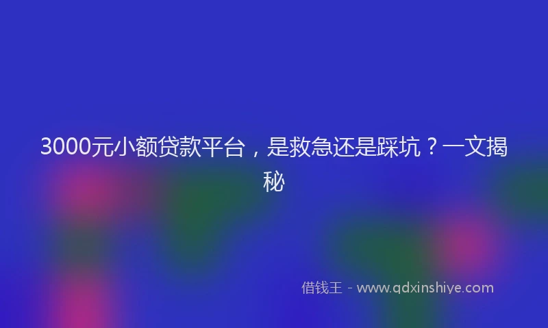 3000元小额贷款平台，是救急还是踩坑？一文揭秘