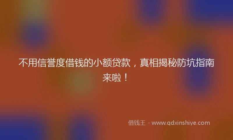 不用信誉度借钱的小额贷款，真相揭秘防坑指南来啦！