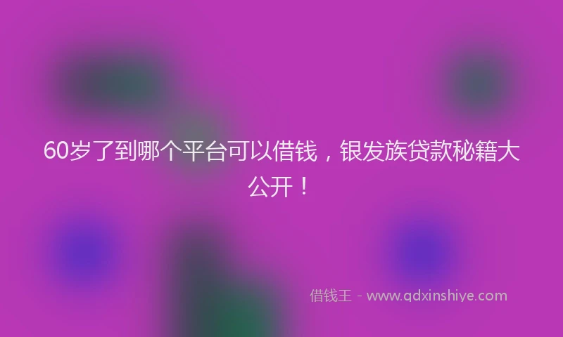 60岁了到哪个平台可以借钱，银发族贷款秘籍大公开！