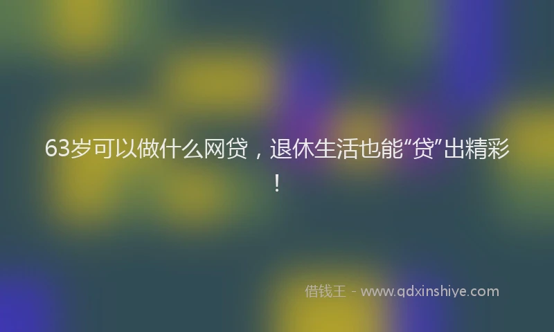 63岁可以做什么网贷，退休生活也能“贷”出精彩！