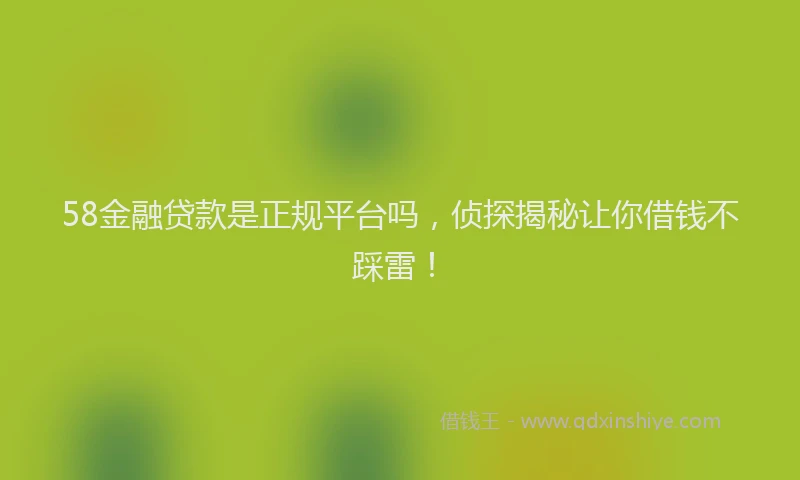 58金融贷款是正规平台吗，侦探揭秘让你借钱不踩雷！
