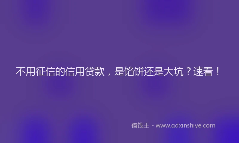 不用征信的信用贷款，是馅饼还是大坑？速看！