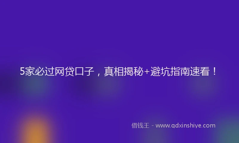 5家必过网贷口子，真相揭秘+避坑指南速看！