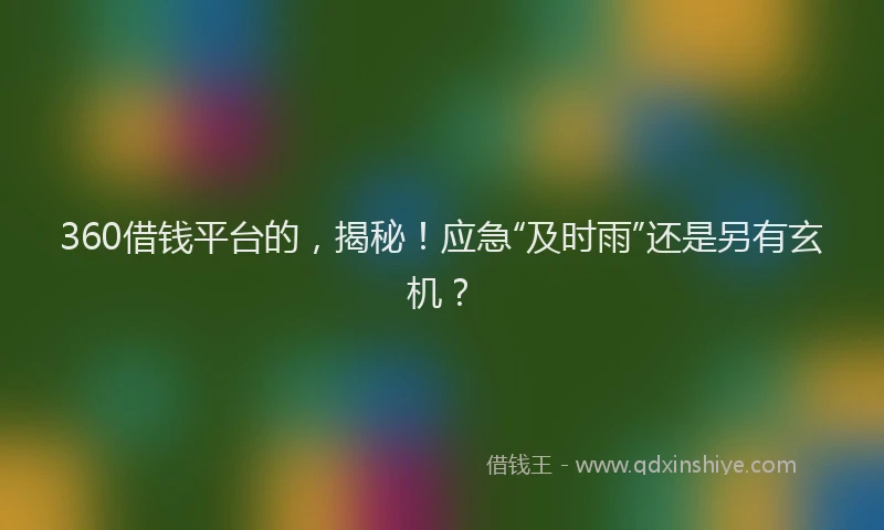 360借钱平台的，揭秘！应急“及时雨”还是另有玄机？