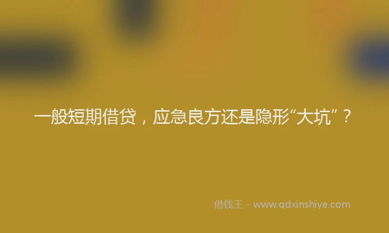 一般短期借贷，应急良方还是隐形“大坑”？