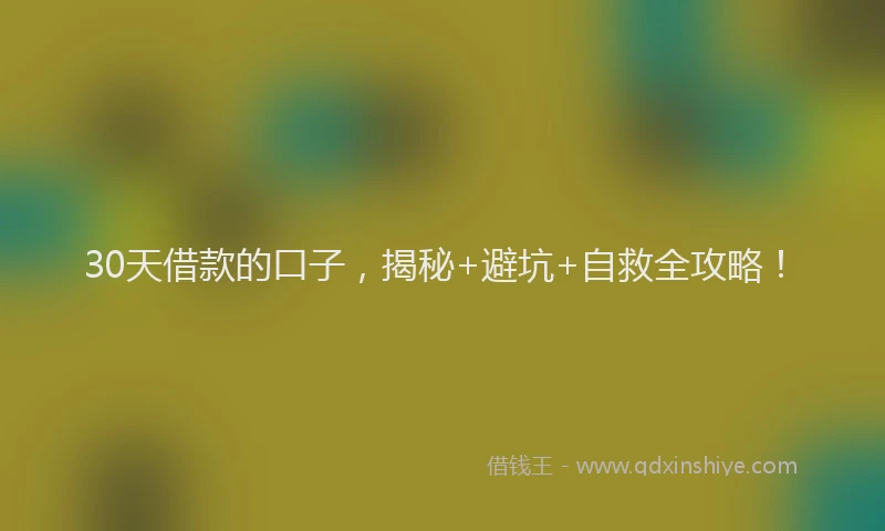 30天借款的口子，揭秘+避坑+自救全攻略！