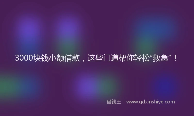 3000块钱小额借款，这些门道帮你轻松“救急”！