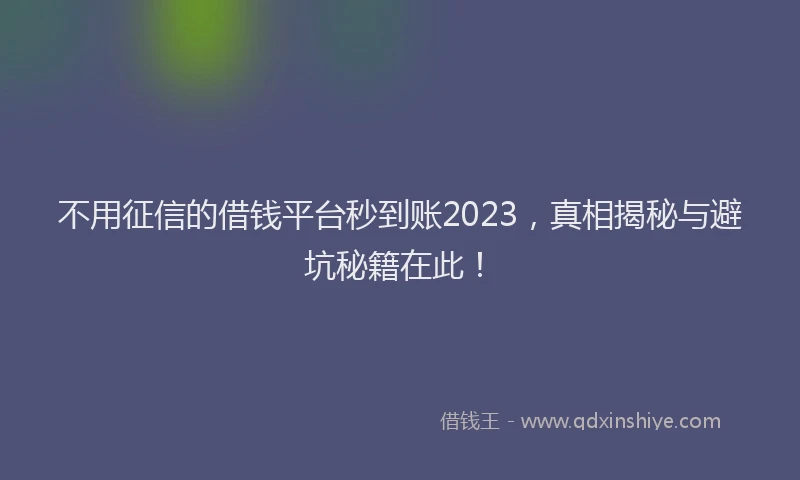 不用征信的借钱平台秒到账2023，真相揭秘与避坑秘籍在此！