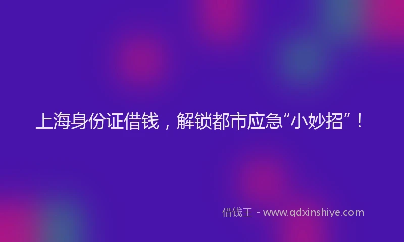 上海身份证借钱，解锁都市应急“小妙招”！