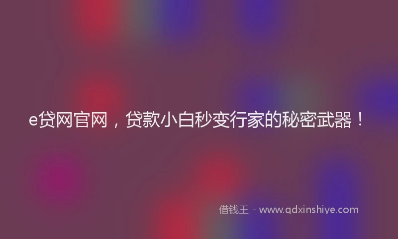 e贷网官网，贷款小白秒变行家的秘密武器！