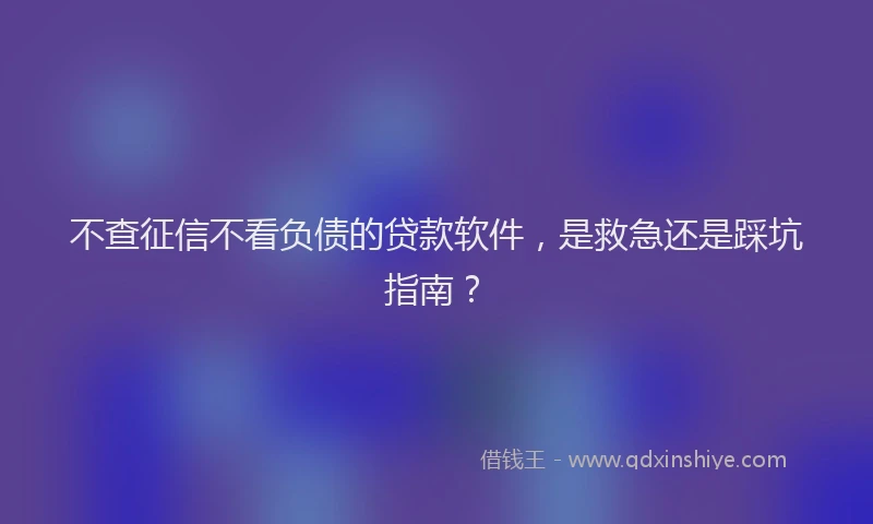 不查征信不看负债的贷款软件，是救急还是踩坑指南？