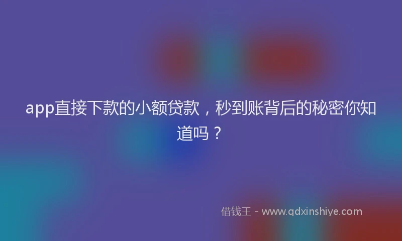 app直接下款的小额贷款，秒到账背后的秘密你知道吗？