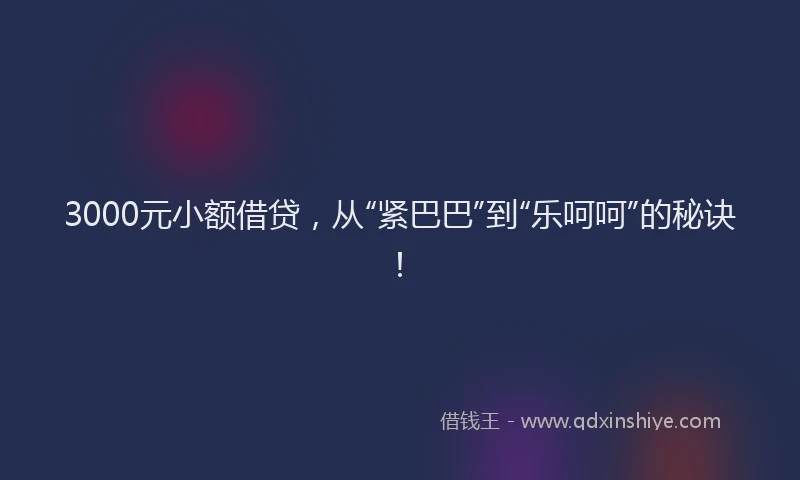 3000元小额借贷，从“紧巴巴”到“乐呵呵”的秘诀！