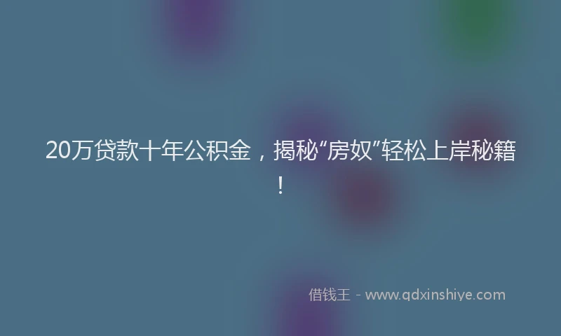 20万贷款十年公积金，揭秘“房奴”轻松上岸秘籍！