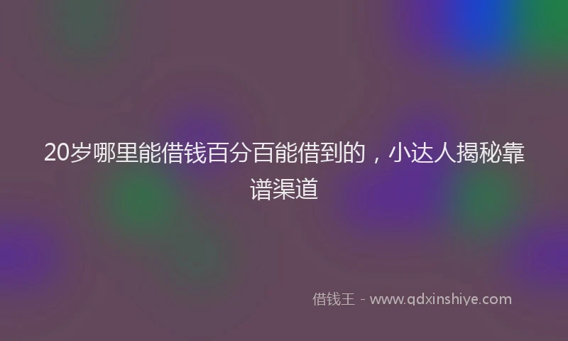 20岁哪里能借钱百分百能借到的，小达人揭秘靠谱渠道