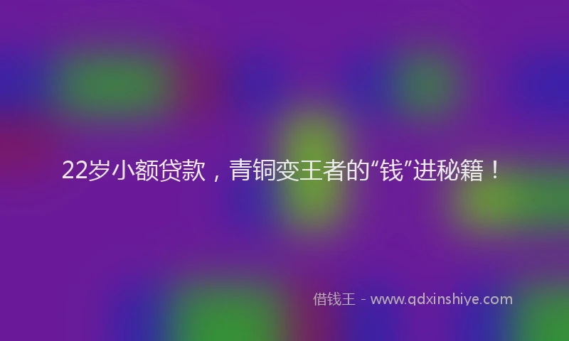 22岁小额贷款，青铜变王者的“钱”进秘籍！