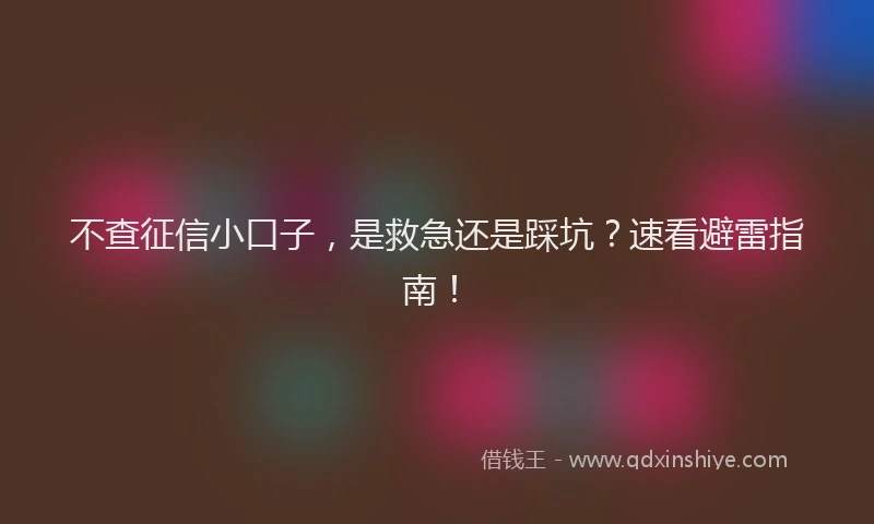 不查征信小口子，是救急还是踩坑？速看避雷指南！