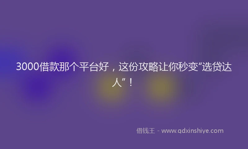 3000借款那个平台好，这份攻略让你秒变“选贷达人”！