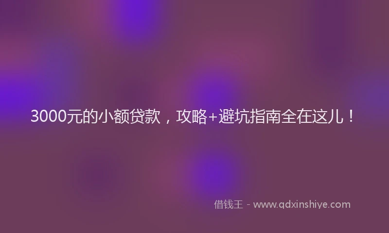 3000元的小额贷款，攻略+避坑指南全在这儿！