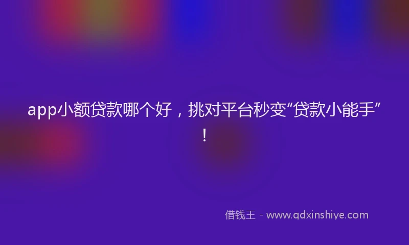app小额贷款哪个好，挑对平台秒变“贷款小能手”！