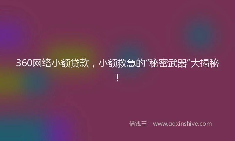 360网络小额贷款，小额救急的“秘密武器”大揭秘！