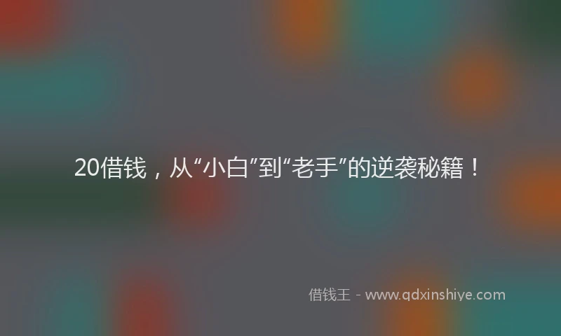 20借钱，从“小白”到“老手”的逆袭秘籍！