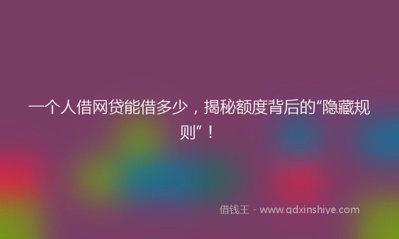 一个人借网贷能借多少，揭秘额度背后的“隐藏规则”！