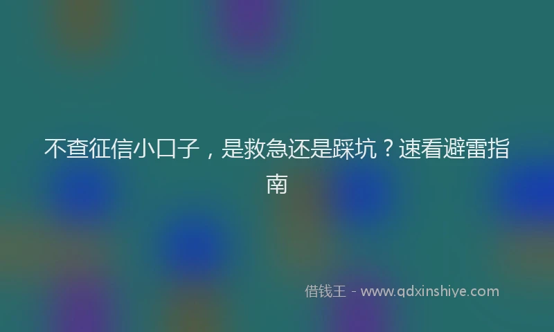 不查征信小口子，是救急还是踩坑？速看避雷指南