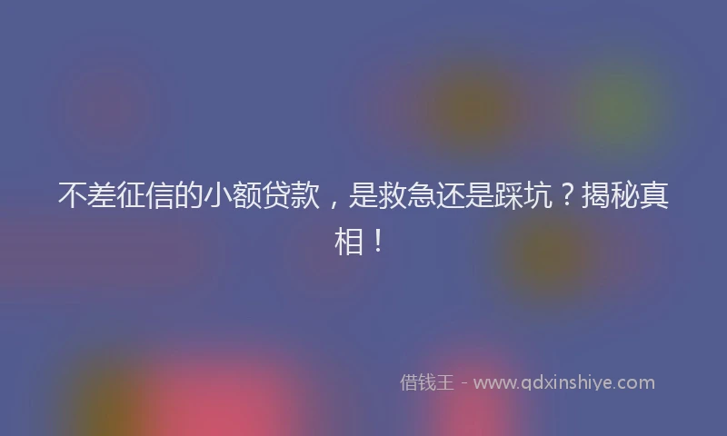 不差征信的小额贷款，是救急还是踩坑？揭秘真相！