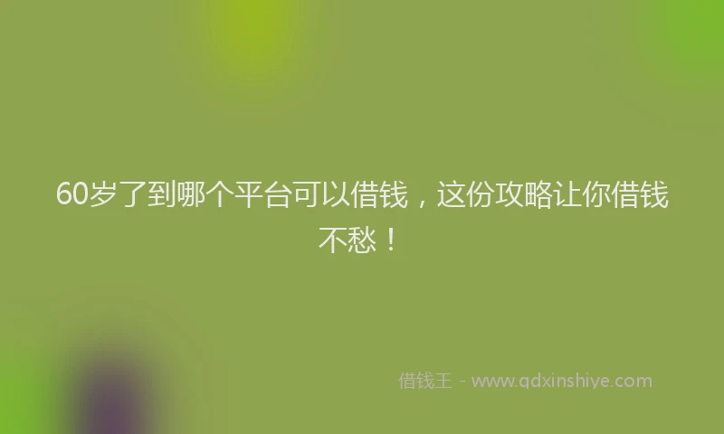 60岁了到哪个平台可以借钱，这份攻略让你借钱不愁！