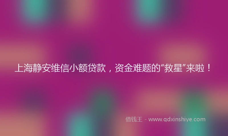 上海静安维信小额贷款，资金难题的“救星”来啦！