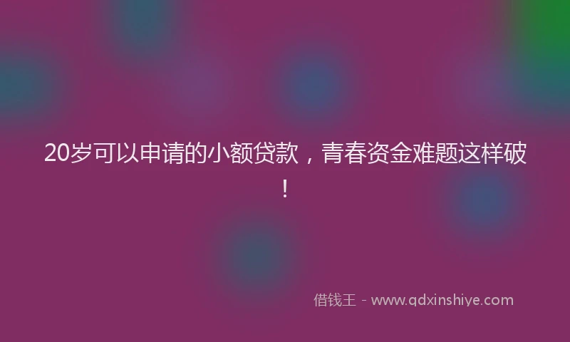 20岁可以申请的小额贷款，青春资金难题这样破！