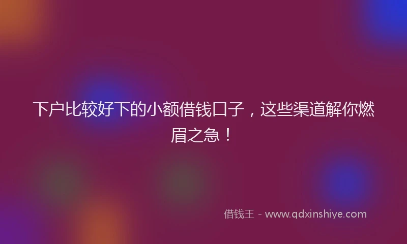 下户比较好下的小额借钱口子，这些渠道解你燃眉之急！