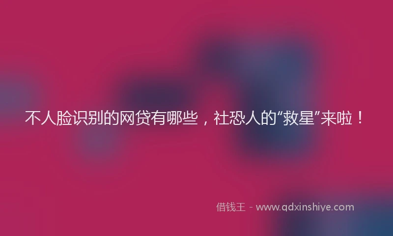 不人脸识别的网贷有哪些，社恐人的“救星”来啦！