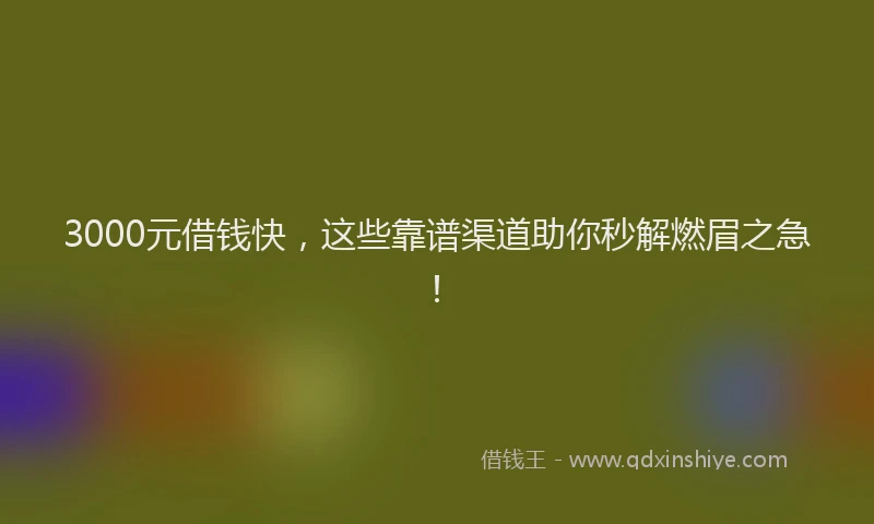 3000元借钱快，这些靠谱渠道助你秒解燃眉之急！