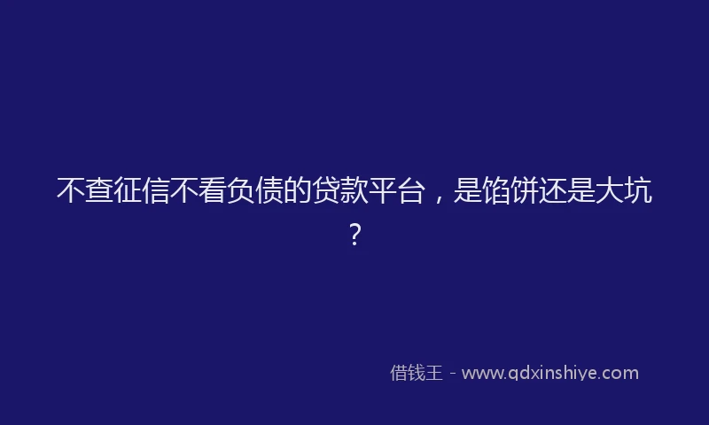 不查征信不看负债的贷款平台，是馅饼还是大坑？