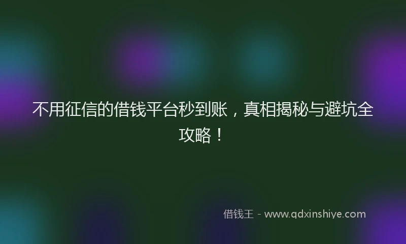 不用征信的借钱平台秒到账，真相揭秘与避坑全攻略！