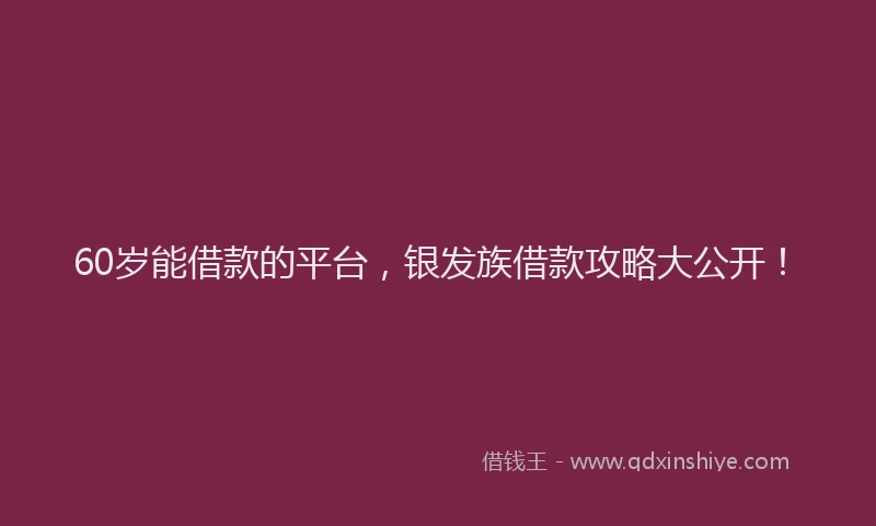 60岁能借款的平台，银发族借款攻略大公开！