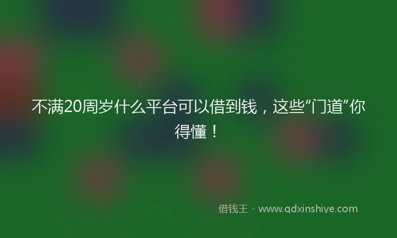 不满20周岁什么平台可以借到钱，这些“门道”你得懂！