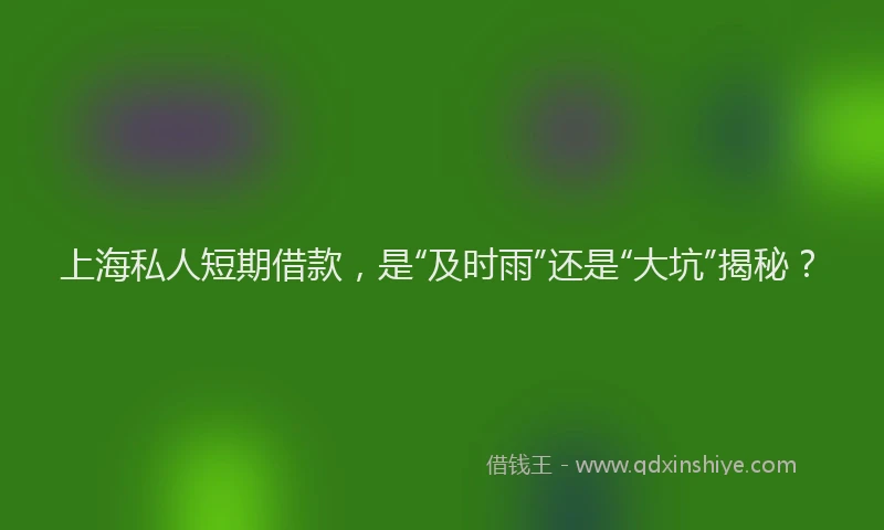 上海私人短期借款，是“及时雨”还是“大坑”揭秘？
